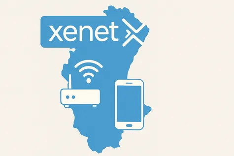 Ilustración de la fibra y móvil de Xenet sobre el mapa de la Comunidad Valenciana.