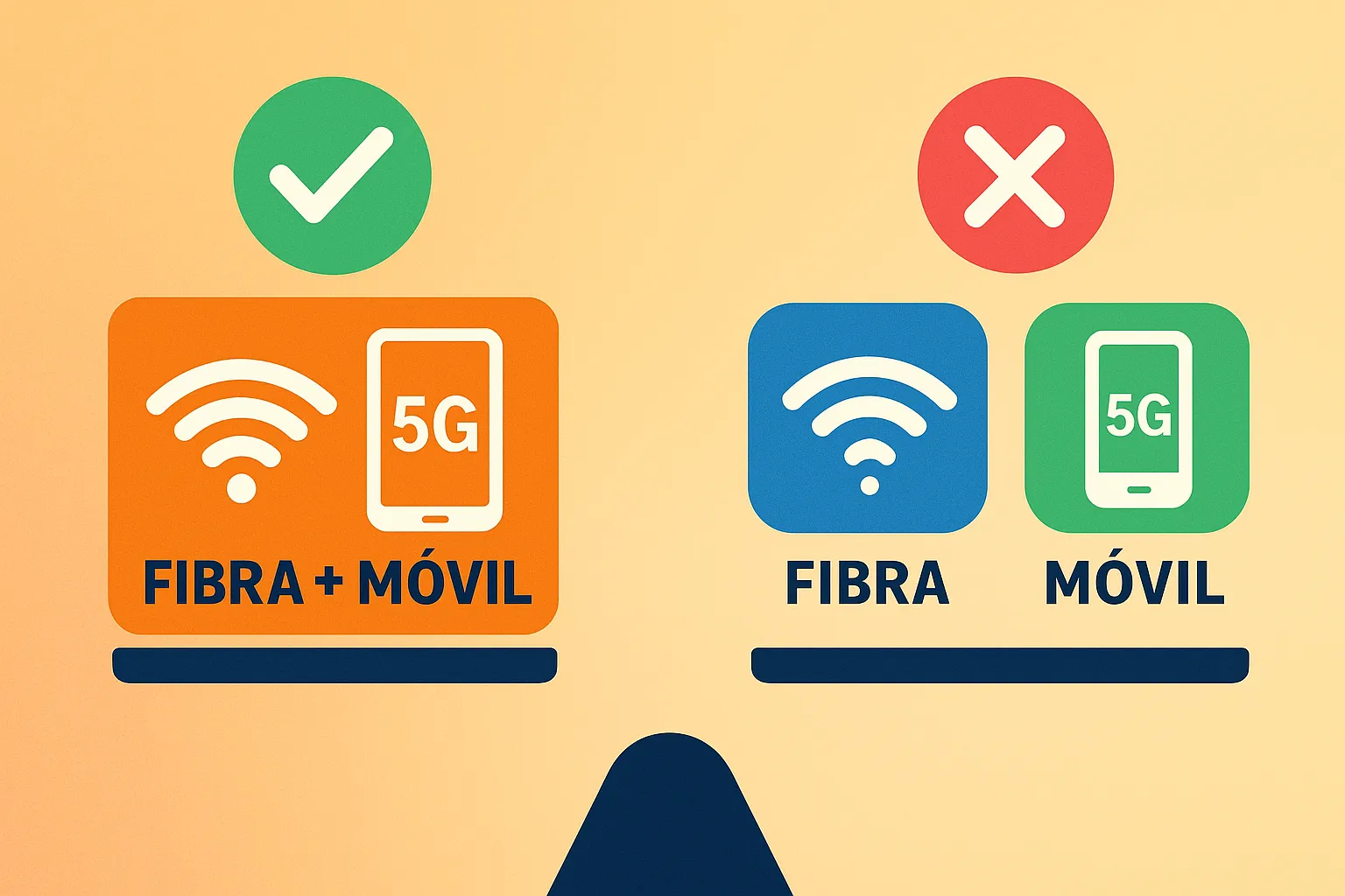Comparativa visual entre contratar fibra y móvil juntos o por separado, destacando el pack combinado como opción más ventajosa