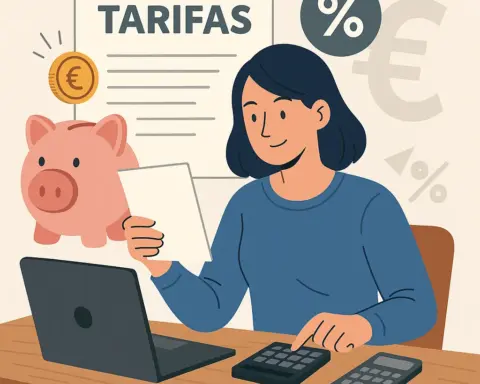 Persona con calculadora y factura en la mano revisando los conceptos para ver cómo reducir el coste de los paquetes convergentes