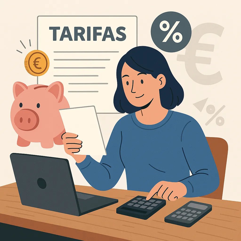 Persona con calculadora y factura en la mano revisando los conceptos para ver cómo reducir el coste de los paquetes convergentes