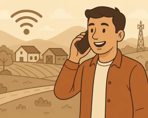 Persona conectada hablando por su smartphone en una zona rural con buena cobertura de fibra y móvil