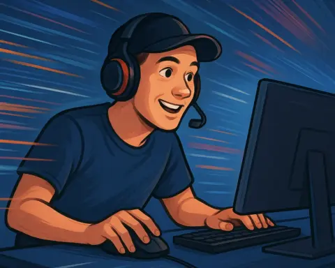 Gamer jugando en su ordenador gracias a una conexión de fibra de alta velocidad y baja latencia