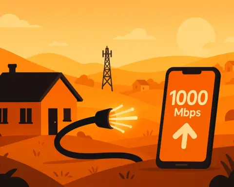 Casa rural en mitad del campo con smartphone conectado para simbolizar la fibra ultrarrápida de Adamo en zonas rurales.