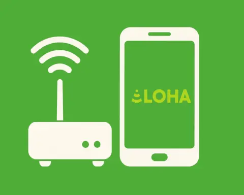 Ilustración de un router y un móvil con el logo de Aloha.