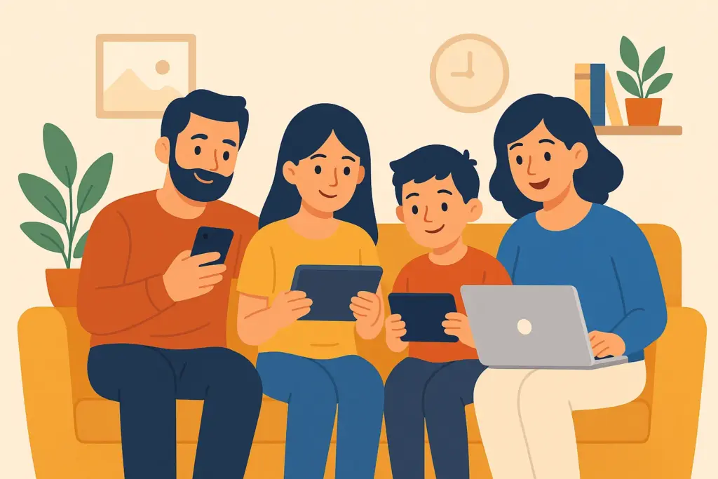 Una familia disfruta de una de las tarifas convergentes mas baratas en la tranquilidad de su hogar.