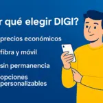 Joven usando el móvil y disfrutando de las ventajas de contratar una tarifa de fibra y movil DIGI