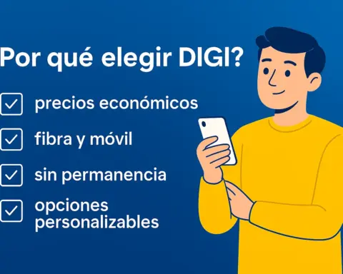 Joven usando el móvil y disfrutando de las ventajas de contratar una tarifa de fibra y movil DIGI