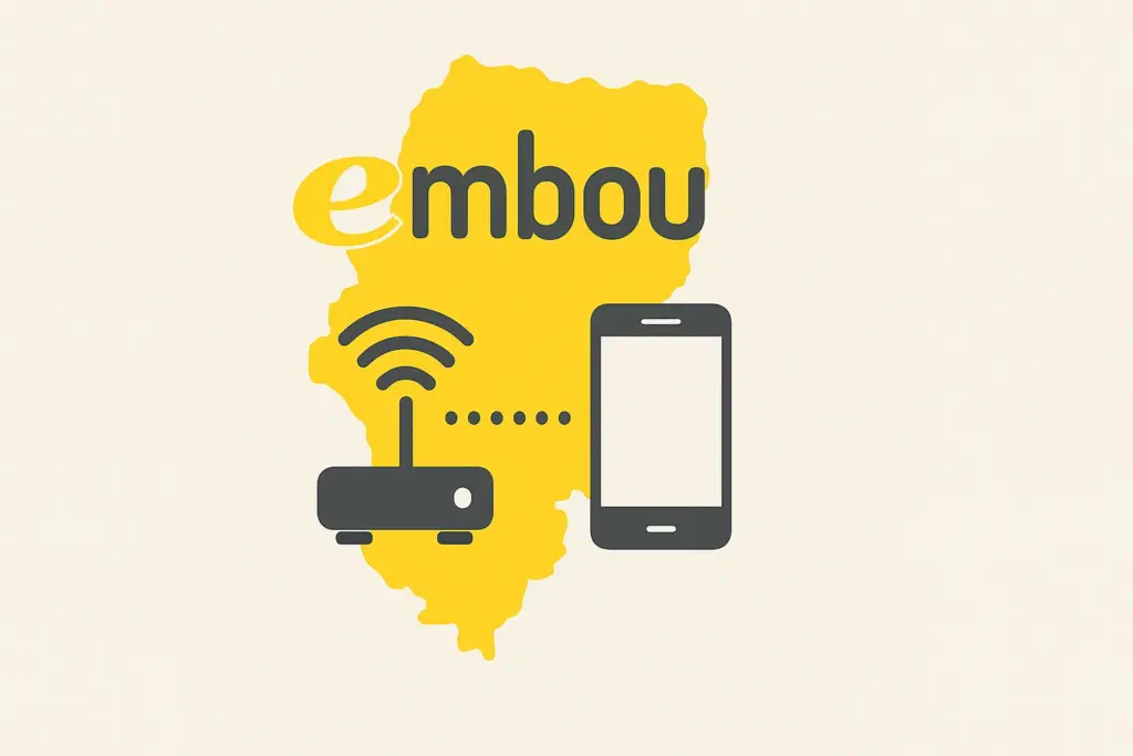 Ilustración de la fibra y móvil de Embou sobre el mapa de Aragón.