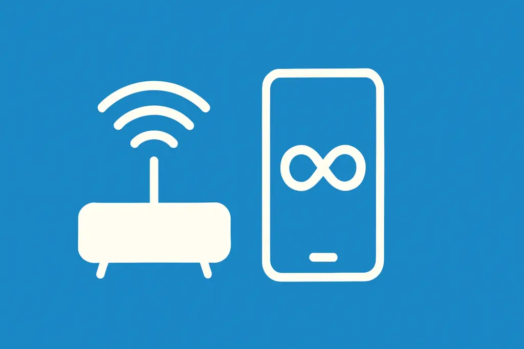 Un router de fibra junto a un móvil con tarifa de datos ilimitados.