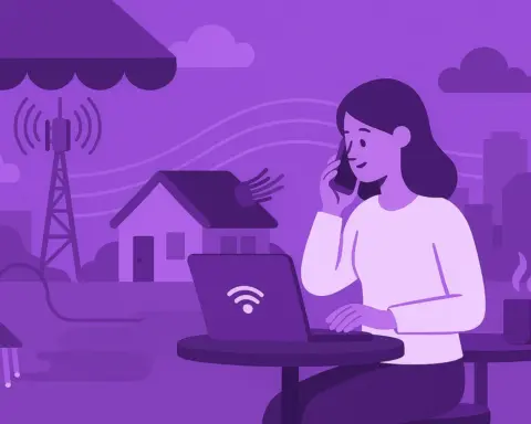 Joven trabajando con su portátil y smartphone en el exterior de su casa, simbolizando la combinación de fibra y móvil de Finetwork.