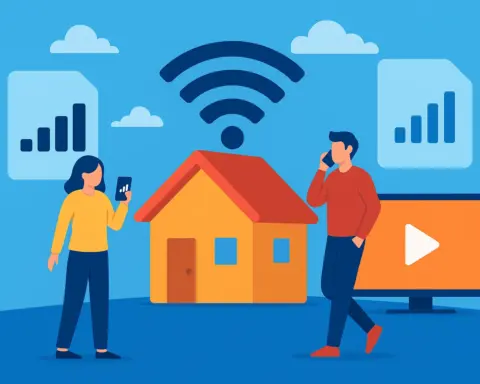 Dos personas usando el móvil y una televisión, representando los servicios combinados de Movistar