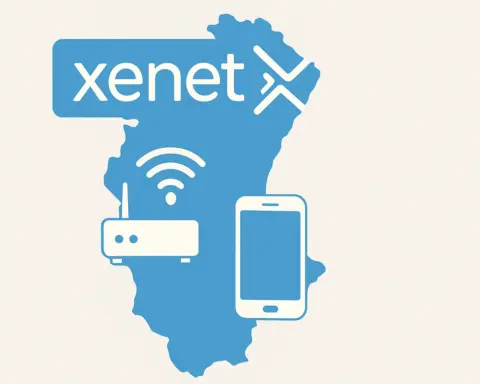 Ilustración de la fibra y móvil de Xenet sobre el mapa de la Comunidad Valenciana.